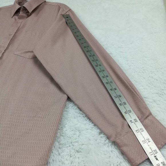 Vintage Haband Mens Shirt Button Up Solid Pink Textured Long Sleeve Pockets L - Picture 4 of 8